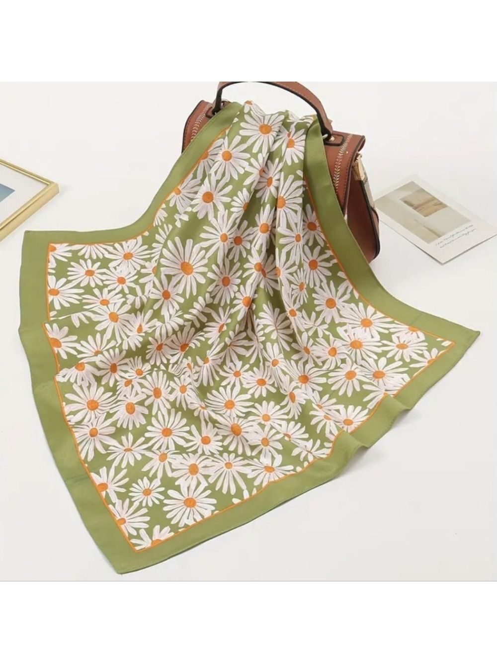 Petite DAISY Green and White Scarf boho